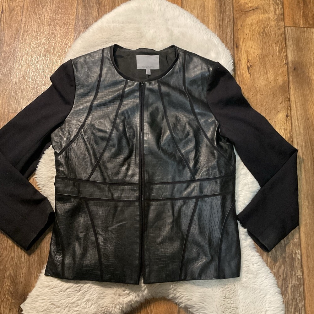 Classiques Entier Stamped Leather & Sunmosa Ponte Jacket Size XL‎ Zip Front Blk